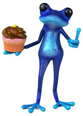 Fun blue frog - 3D Illustration