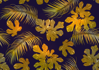 Fototapeta na wymiar Tropic leaves seamless pattern in neon colors