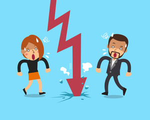 Vector cartoon business team with red arrow for design.