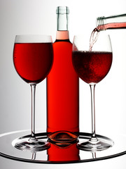 TWO GLASSES OF ROSE / BLUSH WINE WITH BOTTLE