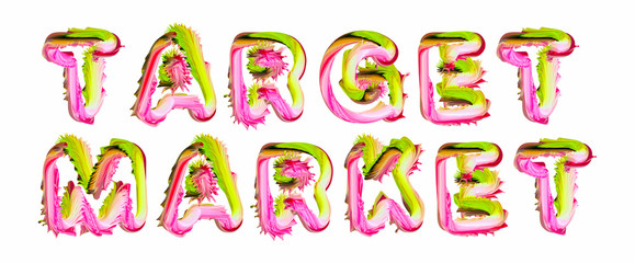 Target Market - pink and green text written on white background