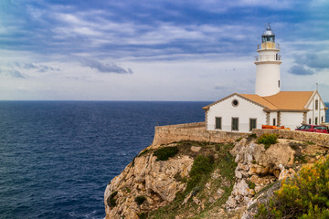 Fototapeta na wymiar Capdepera lighthouse, Far de Capdepera, at Punta de Capdepera in Cala Rajada, Capdepera, Mallorca, Balearic Islands, Spain