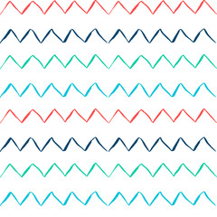 Vector hand-painted ink illustration with brush strokes. Abstract zig zag seamless background. monochrome hand drawn design