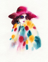 beautiful woman. fashion illustration. watercolor painting
