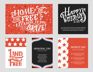 Template for Happy Veterans day. Hand lettering design for card or poster. Vintage vector illustration