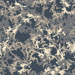 UFO military camouflage seamless pattern in different shades of beige and blue colors