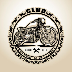 Old motorcycle on a dark background. Retro motorcycle. Club customizing motorcycles