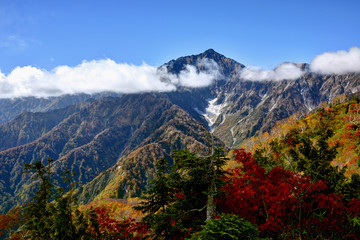 長野県白馬村 小遠見山山頂から見る秋の鹿島槍ケ岳
