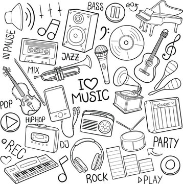 Music Tools Traditional Doodle Icons Sketch Hand Made Design Vector