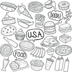 USA Traditional Food Doodle Icons Sketch Hand Made Design Vector