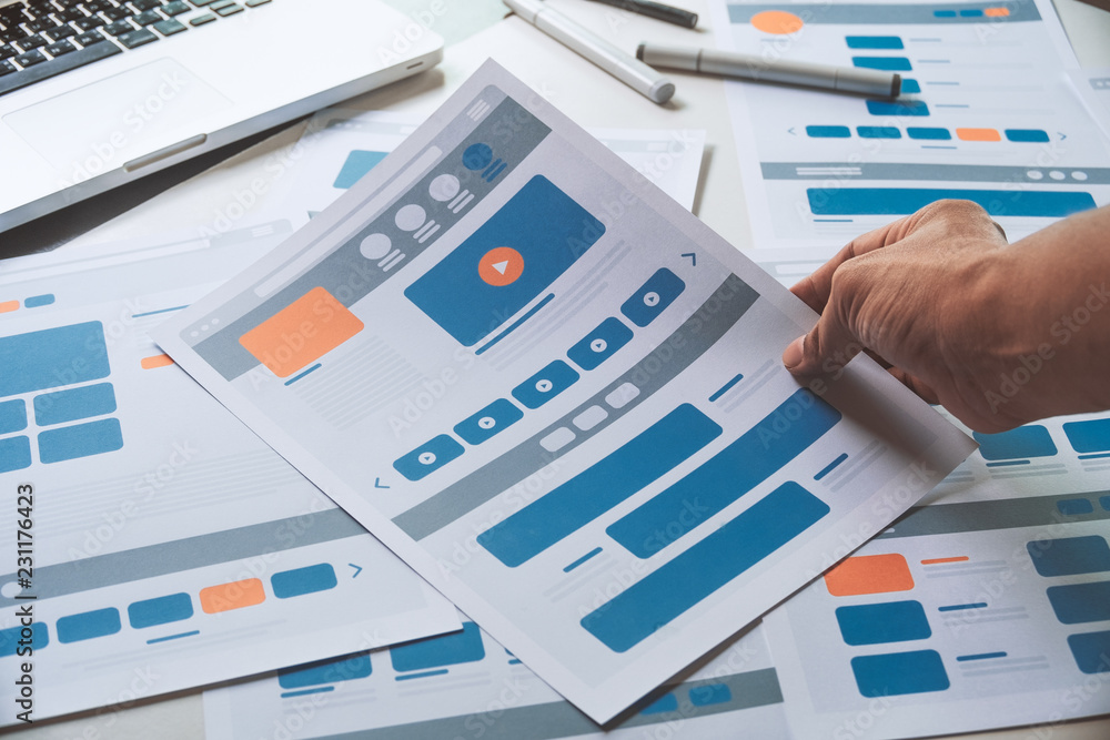 Poster website designer creative planning application developer development draft sketch drawing template l