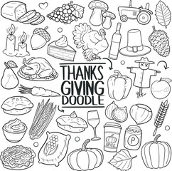 Thanksgiving Season Fall Traditional Doodle Icons Sketch Hand Made Design Vector