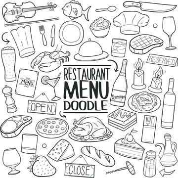 Restaurant Food Menu Traditional Doodle Icons Sketch Hand Made Design Vector