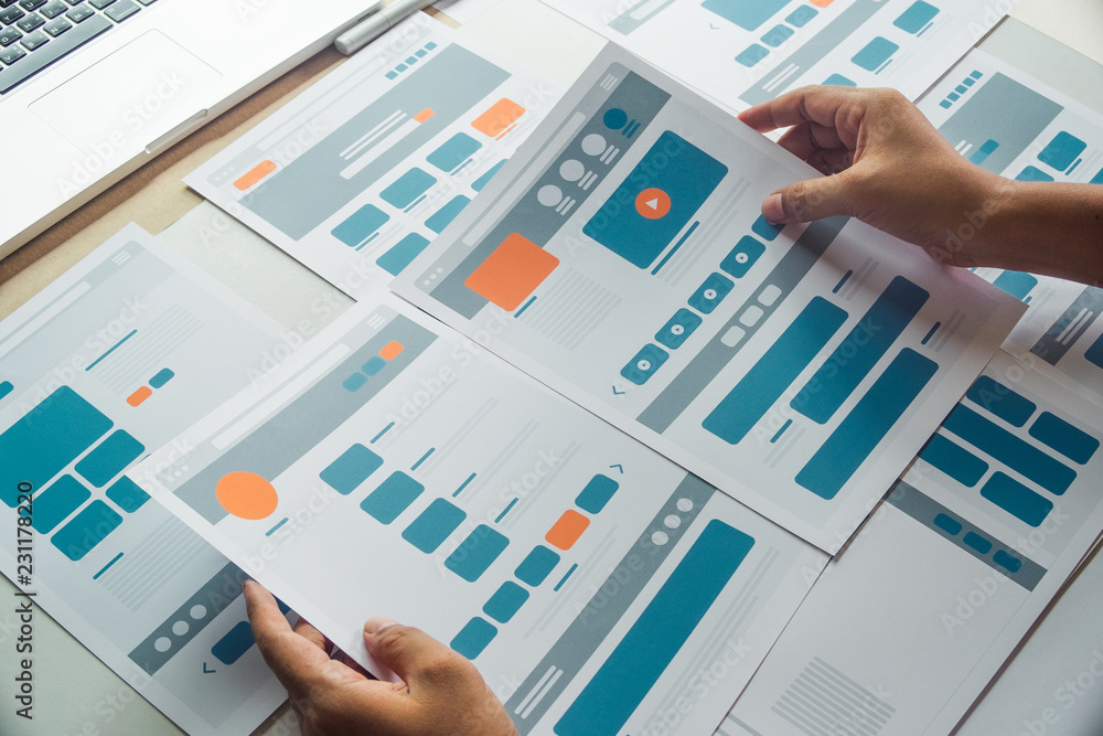 Poster website designer creative planning application developer development draft sketch drawing template l