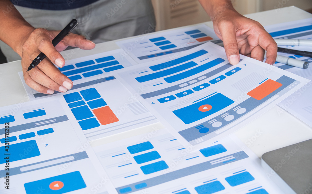 Poster website designer creative planning application developer development draft sketch drawing template l