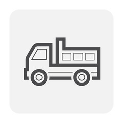 Dump truck vector icon. May called tipper truck, dumper trailer or tip lorry. Heavy machine equipment or vehicle for construction to load, unload, carrier, transport and delivery sand, rock and gravel