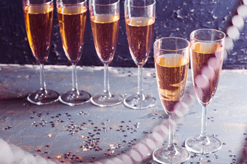 Glasses of champagne on the table