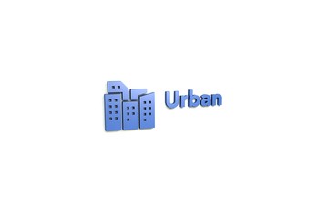 Text Urban with blue 3D illustration and white background