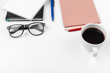 White office desk table, business and education concept