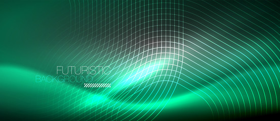 Neon glowing lines, magic energy space light concept, abstract background wallpaper design