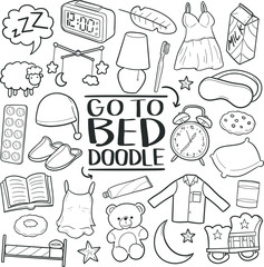 Go to Bed Sleeping Traditional Doodle Icons Sketch Hand Made Design Vector