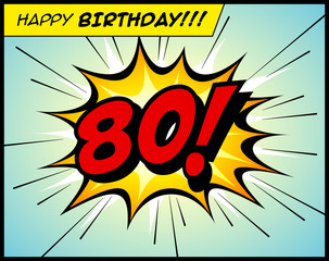 Happy Birthday postcard, in a vintage style comic book bubble sound effect  - Vector EPS10.
