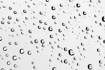 white isolated background water drops on the glass / wet window glass with splashes and drops of water and lime, texture autumn background