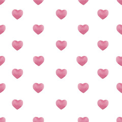 Valentines day seamless pattern with watercolor pink hearts , background for february 14 celebration