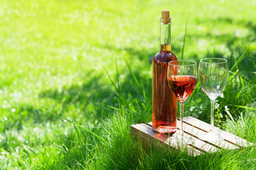 Rose wine bottle and glasses