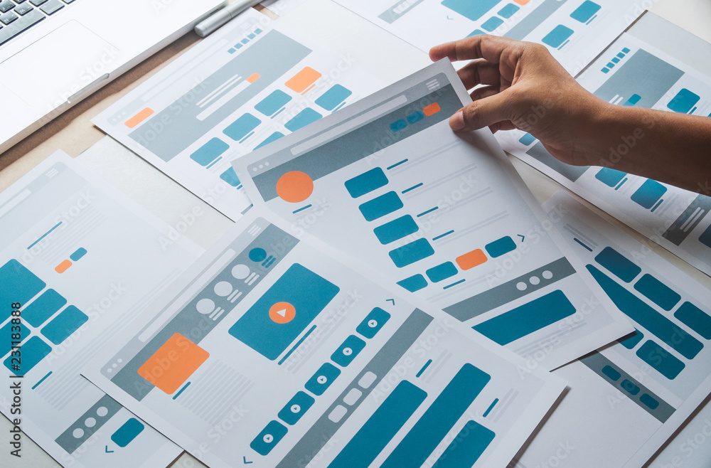 Poster website designer creative planning application developer development draft sketch drawing template l
