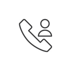 Contact phone call outline icon. linear style sign for mobile concept and web design. Telephone and Person simple line vector icon. Symbol, logo illustration. Pixel perfect vector graphics