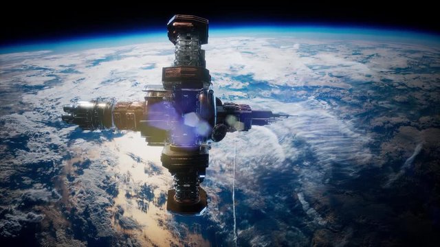 4K ISS. International Space Station Orbiting Earth. Elements of this image furnished by NASA