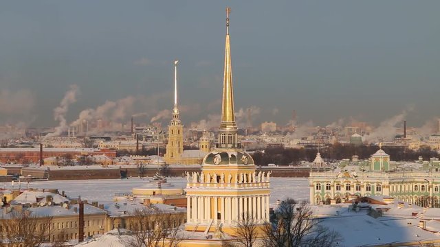 Saint Petersburg, Russia. Aerial view, cityscape on sunny winter day.
