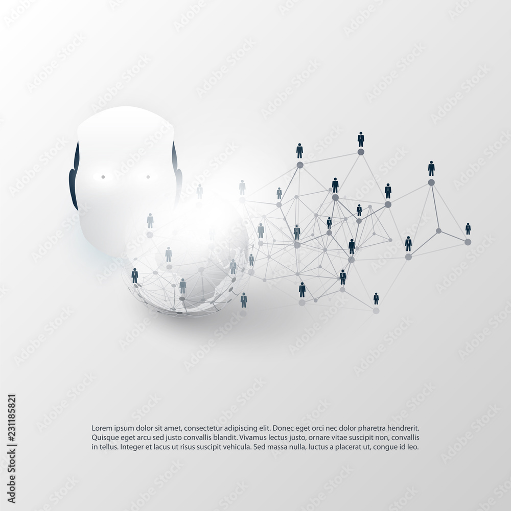 Poster modern style ai assisted business networks concept design with global digital network connections, e