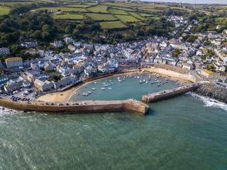 Aerial View of Mousehole overlooking the fishing village and harbour