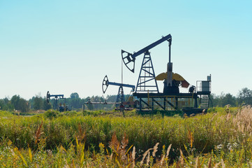 Oil production facilities. Oil production complex in the field.