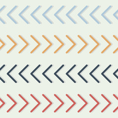Arrows pointing right and left with shadows. Simple seamless geometric pattern. Different colors.  Abstract pattern.