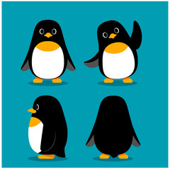 Vector set of penguin characters in different action poses
