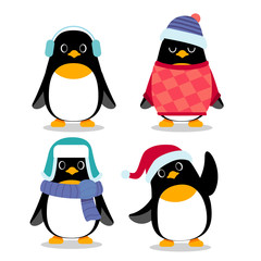 Vector set of penguin characters in different action poses