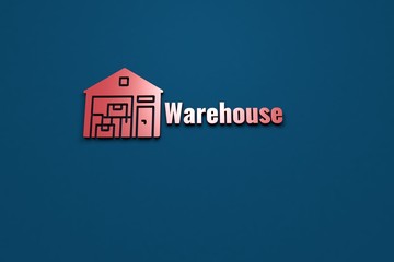 Text Warehouse with red 3D illustration and blue background