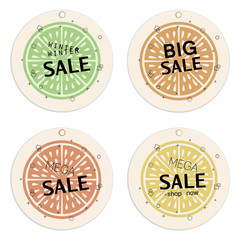 Sale tags collection.Citrus concept Template. Retro style.Organic concept.  Perfect for trade promotion, prise decoration, labels, tags,cards,posters, banners and other design projects.Vector.EPS 10