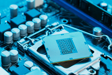 Close-up of CPU Chip Processor. Selective Focus