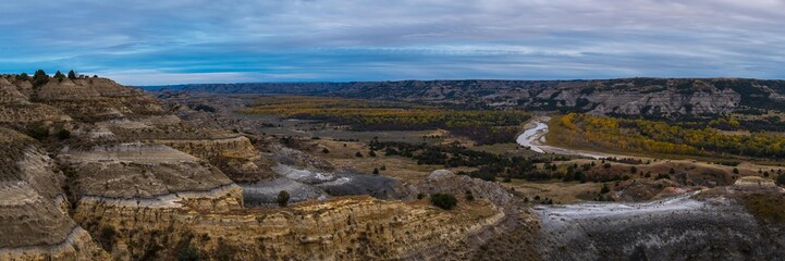 Rugged Landscapes of Theodore Roosevelt National Park in Autumn 