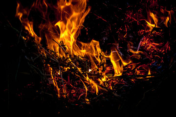 Fototapeta na wymiar Bright fire on a dark background during a fire_