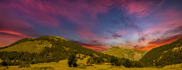 Naklejka na ściany i meble Mountains of aran valley during sunrise, Lleida