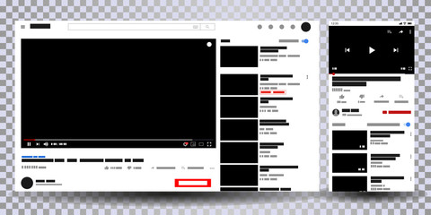 Video player web site mock up, mobile and computer template. Media Player template . Video player Interface. interface mock up. Vector web page template © SergeyBitos