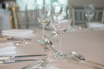 Served dinner table in a restaurant.