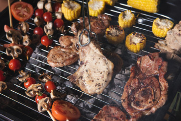 Barbecue with delicious grilled meat on the gril