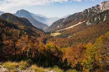 Scenic view from Mangart pass in Slovenia Alps