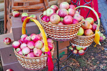 Three baskets with apples